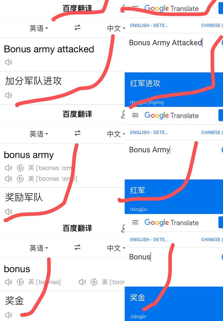 Google Transcreational Censorship vsBaidu Fanyi on “Bonus Army”