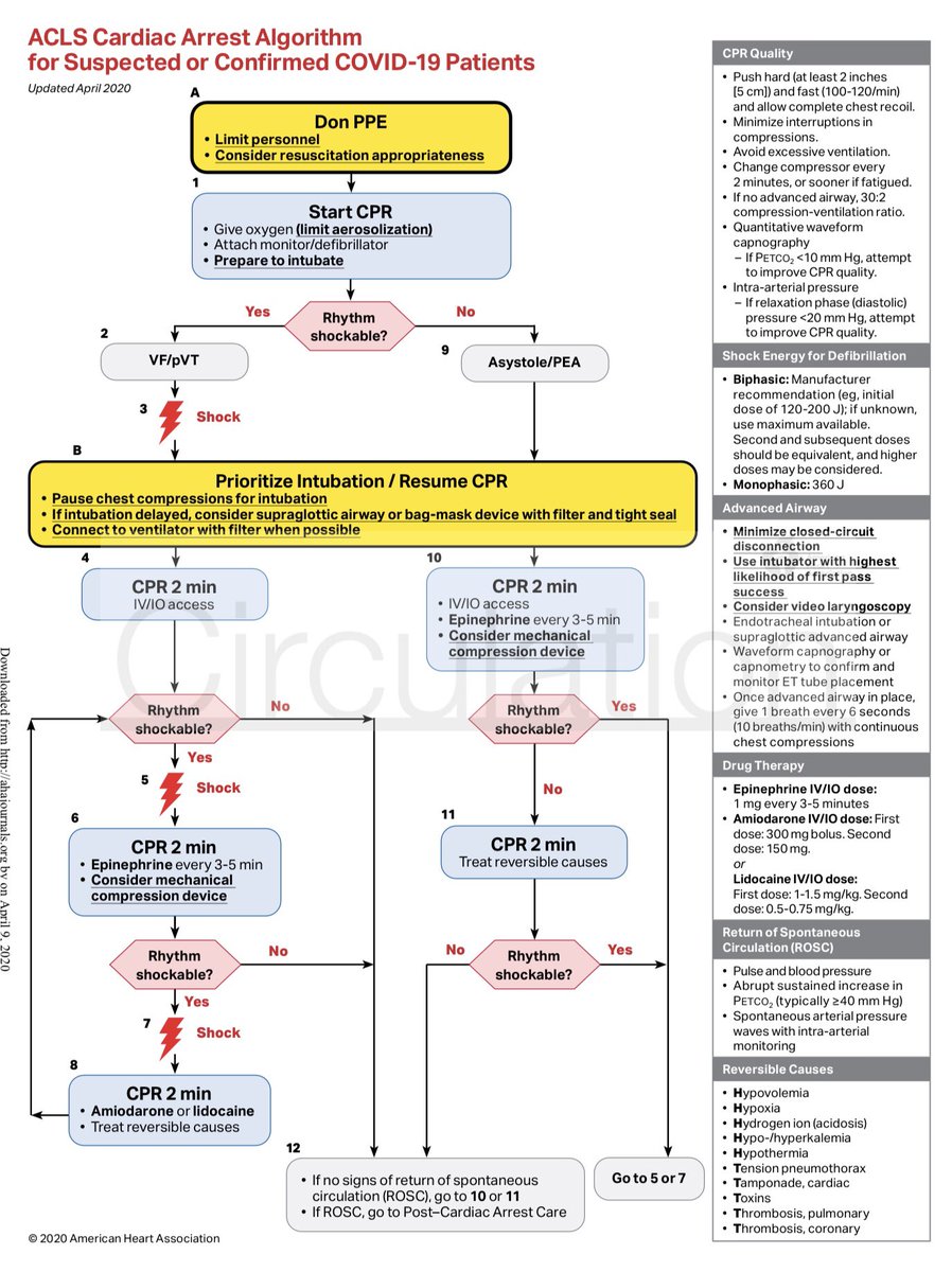 RCPSEMES's tweet photo. Nuevas recomendaciones provisionales de la AHA @American_Heart para el soporte vital básico y avanzado, en adultos y Pediatria en el contexto pandemico #COVID19 #BLS  #ACLS #RCP 

https://t.co/UoTXqHiAsi https://t.co/vFpEJk584r