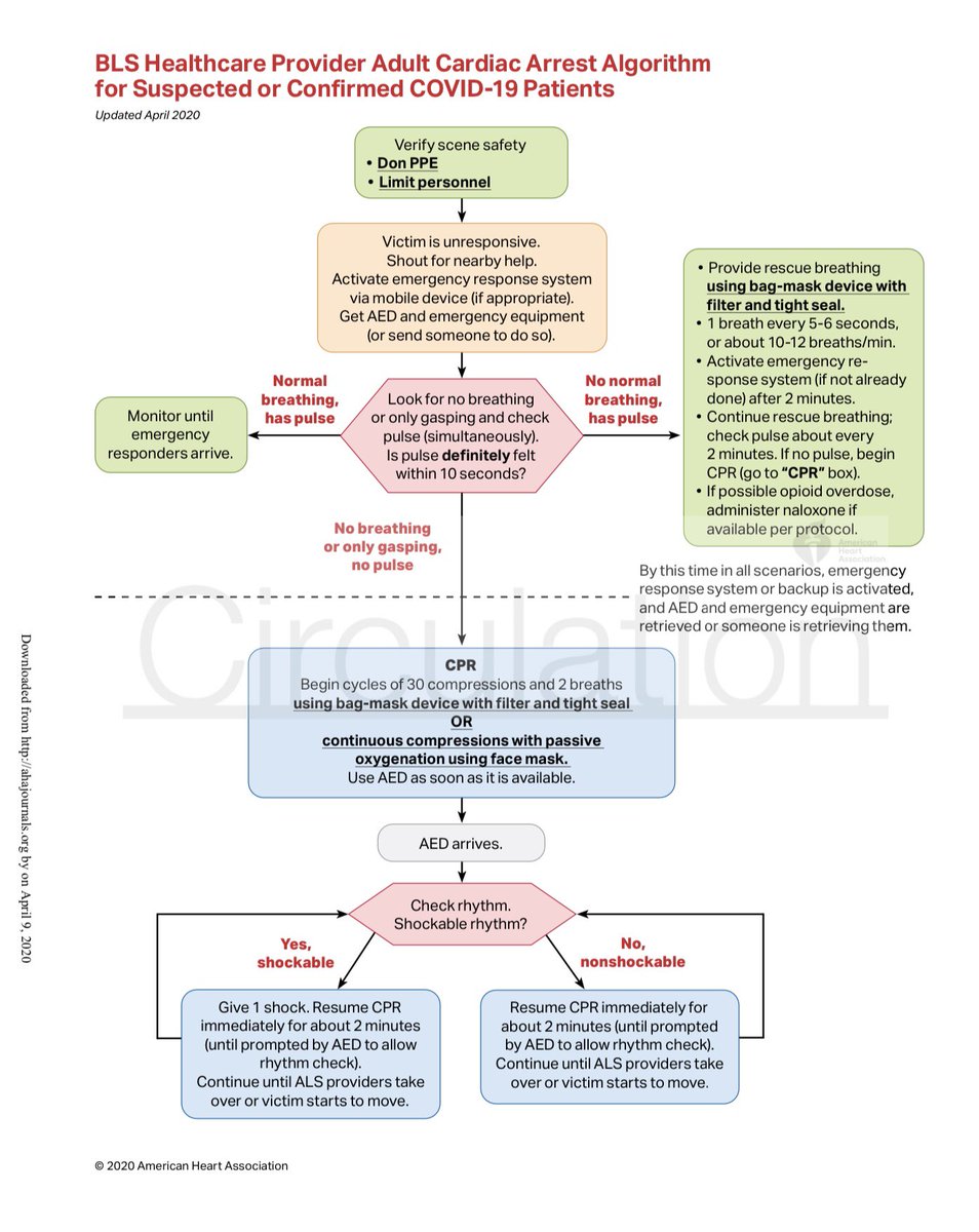 RCPSEMES's tweet photo. Nuevas recomendaciones provisionales de la AHA @American_Heart para el soporte vital básico y avanzado, en adultos y Pediatria en el contexto pandemico #COVID19 #BLS  #ACLS #RCP 

https://t.co/UoTXqHiAsi https://t.co/vFpEJk584r