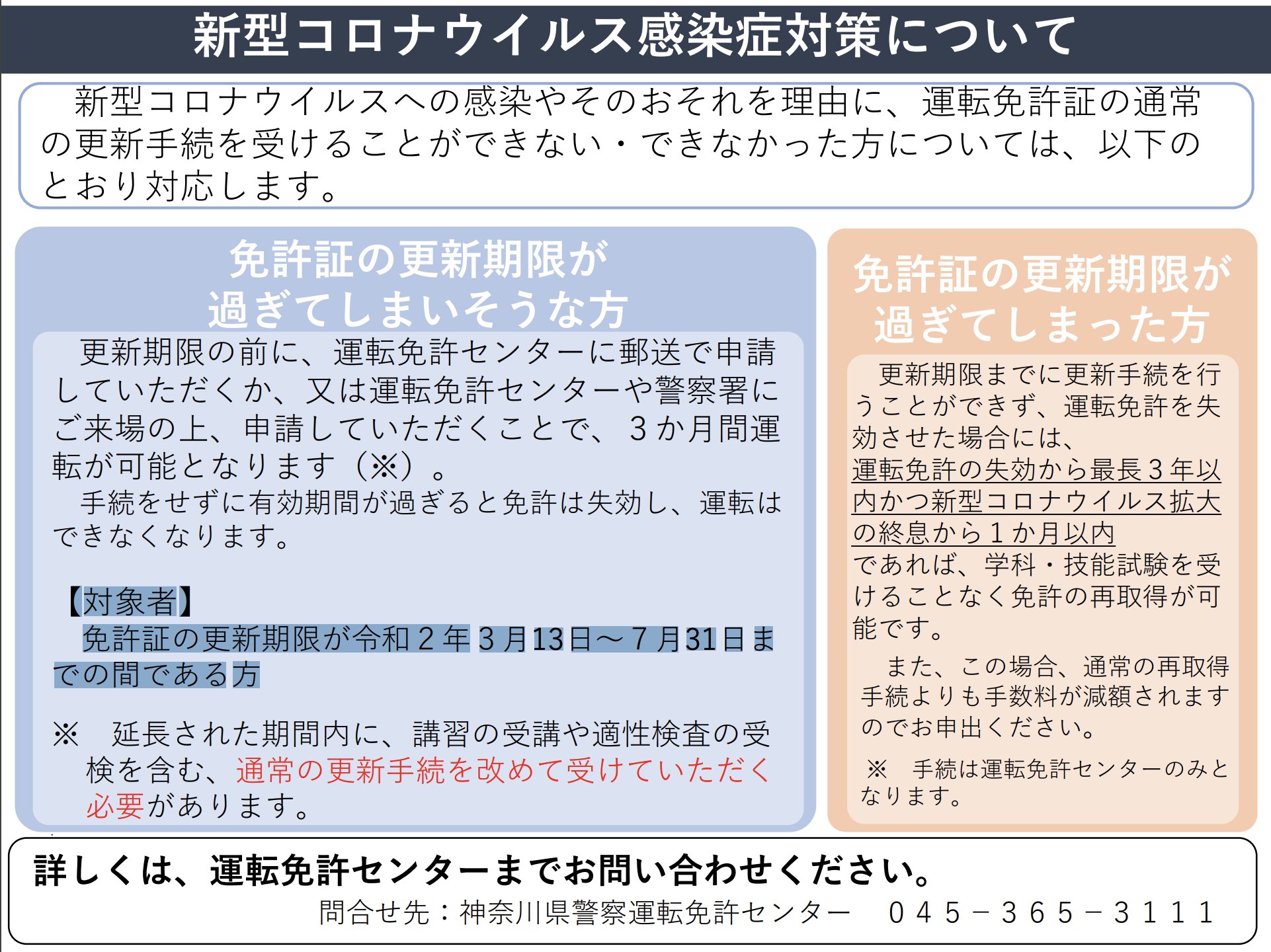 Kato ハイキュー 展 Final ありがとうございました 神奈川県 免許更新の延期について T Co Bhe0lznj1w T Co Xrqjiu6usu 窓口 平日 警察署 土日祝日 免許センター 対象者 更新期限が2年3月13日 7月31日の人 延長期間 3ヶ月