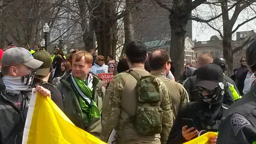 10/ In March 2018, he attended a Resist Marxism counterprotest of the March for Our Lives while wearing a Patriot Front mask.But far from being kicked out, he was carrying Resist Marxism's official sign.