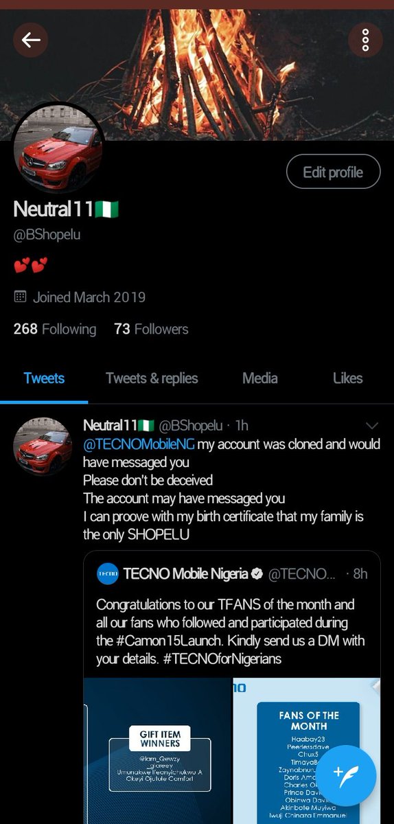 BShopelu's tweet photo. @TECNOMobileNG #Camon15Launch #tecnoxwizkid #ultracleardaynnight this is my real account https://t.co/1yBReAmeQk