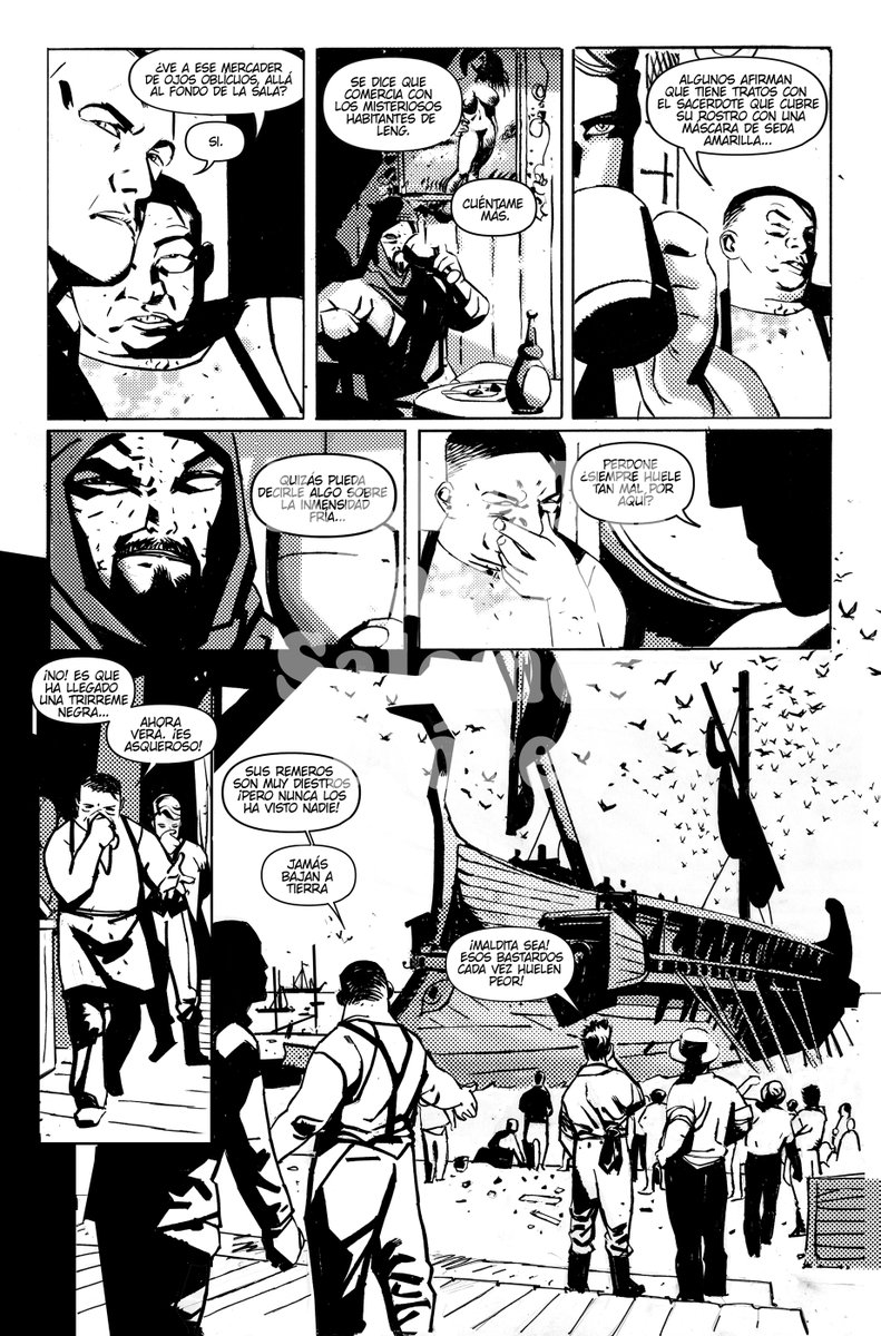 BennazarPalma's tweet photo. Novena entrega de Kadath, adaptación de la novela de H. P. #Lovecraft. Episodio 1, páginas 14, 15 y 16. Tres páginas para celebrar el Viernes Santo.
#YoMeQuedoEnCasa  #quedatencasa  #comics  #Lovecraftian #fantasy #lovecats #Pulp https://t.co/g7t1SmriKT