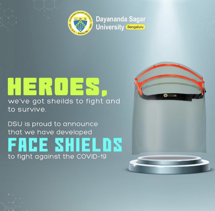 WishYadav's tweet image. “Dayananda Sagar university’s Autodesk maker’s space lab contributes face shields to protect from covid-19 and shall supply to general public!”
#IndiaFightsCoronavirus
#DayanandaSagarUniversity
#faceshields