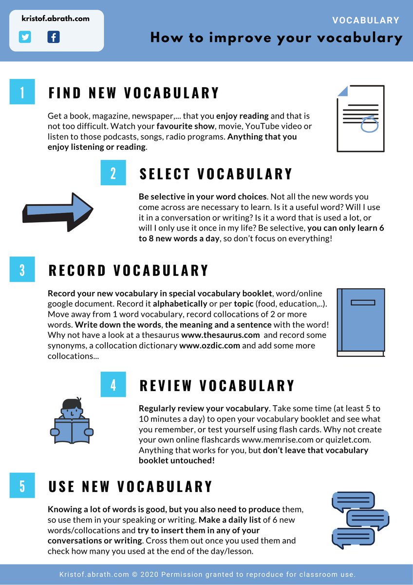 kristof abrath on Twitter: "How to improve your #English #vocabulary in 5  'easy' steps #teachingenglish #teaching #learnenglish #studyenglish  #distancelearning #cambridge #teachers #language #education #onlinelearning  #class #course #worksheets ...