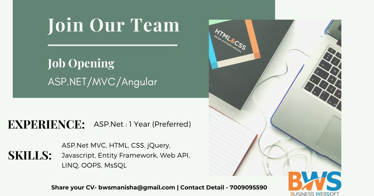 BusinessWebSoft's tweet image. Looking for Developer...

Job Opening-
ASP.Net/MVC/Angular

Interested candidates can-
Share your CV-bwsmanisha@gmail.com
Contact Us-7009095590

#Hiring #JobSearch #HIRINGNOW #Dotnet #Developer