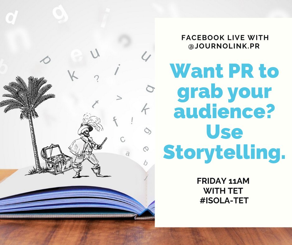 JournoLink's tweet photo. Join us today at 11am for our third Facebook live where we’ll be discussing how to use PR to grab your audience through the art of storytelling. #publicrelationswithresults #publicrelationsmanager #publicrelationships https://t.co/LsxTZhFs3g