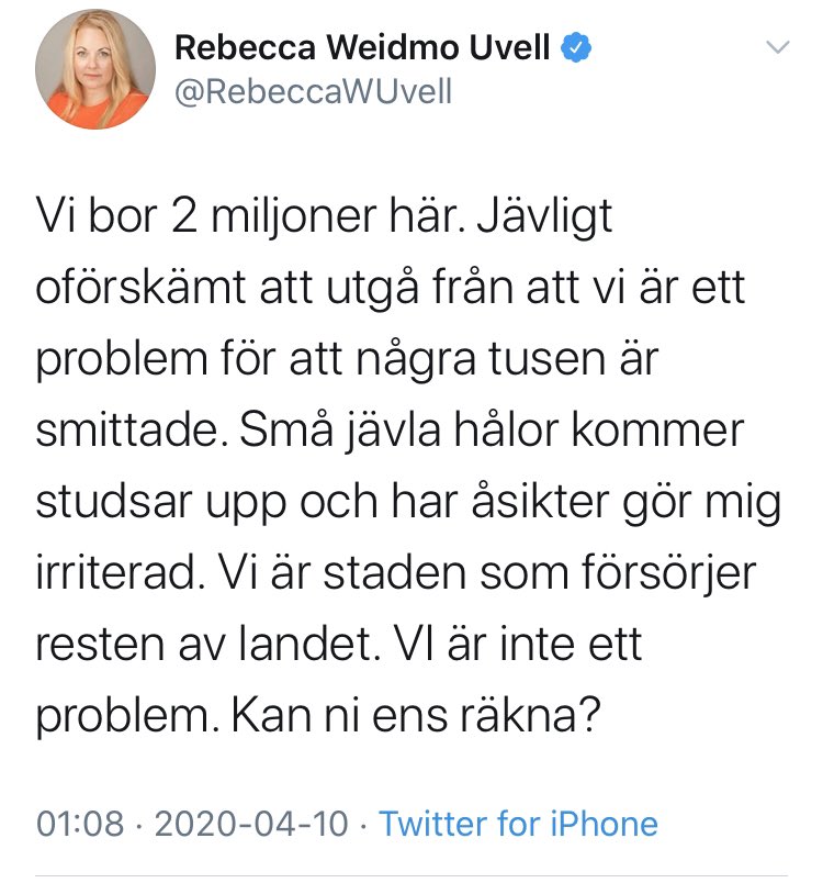 dekman's tweet photo. Nån är sur för att stockholmare inte får resa till små jävla hålor. https://t.co/VCZMFETyaz