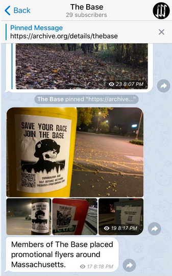 18/ Shortly after getting DAS BOOT from Patriot Front in the fall of 2019, Hood joined The Base, a neo-Nazi accelerationist group, posting flyers at his old target, the anarchist book fair.He also posted tweets from his old nemesis,  @jaykelly26, in The Base chats.