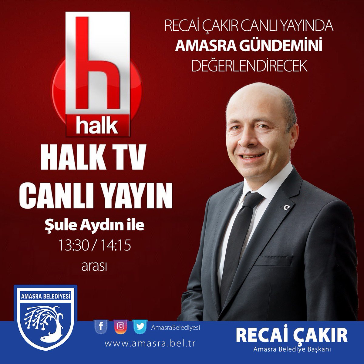 Belediye Başkanımız Recai Çakır canlı yayında Amasra Gündemini değerlendirecek. <a href="/AmasraChpRecai/">Recai ÇAKIR</a>