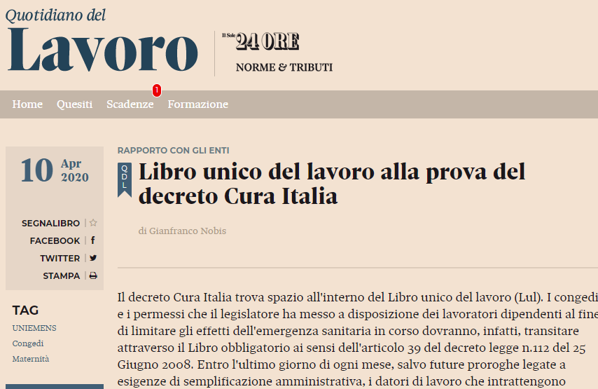 Libro Unico del Lavoro alla prova del Decreto Cura Italia. 
Occorrono nuove causali per rappresentare i permessi ed i congedi introdotti con il D.l. Cura Italia.
#lul
#lavoro

quotidianolavoro.ilsole24ore.com/art/rapporto-g…