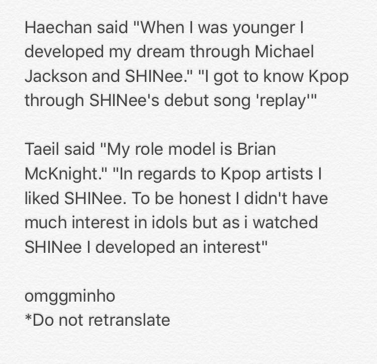 Both NCT and EXO's main vocalist became idols thanks to SHINee..its interesting how both Chen aand Taeil got interested in kpop cz of SHINee and both became main vocalist of their respective group.