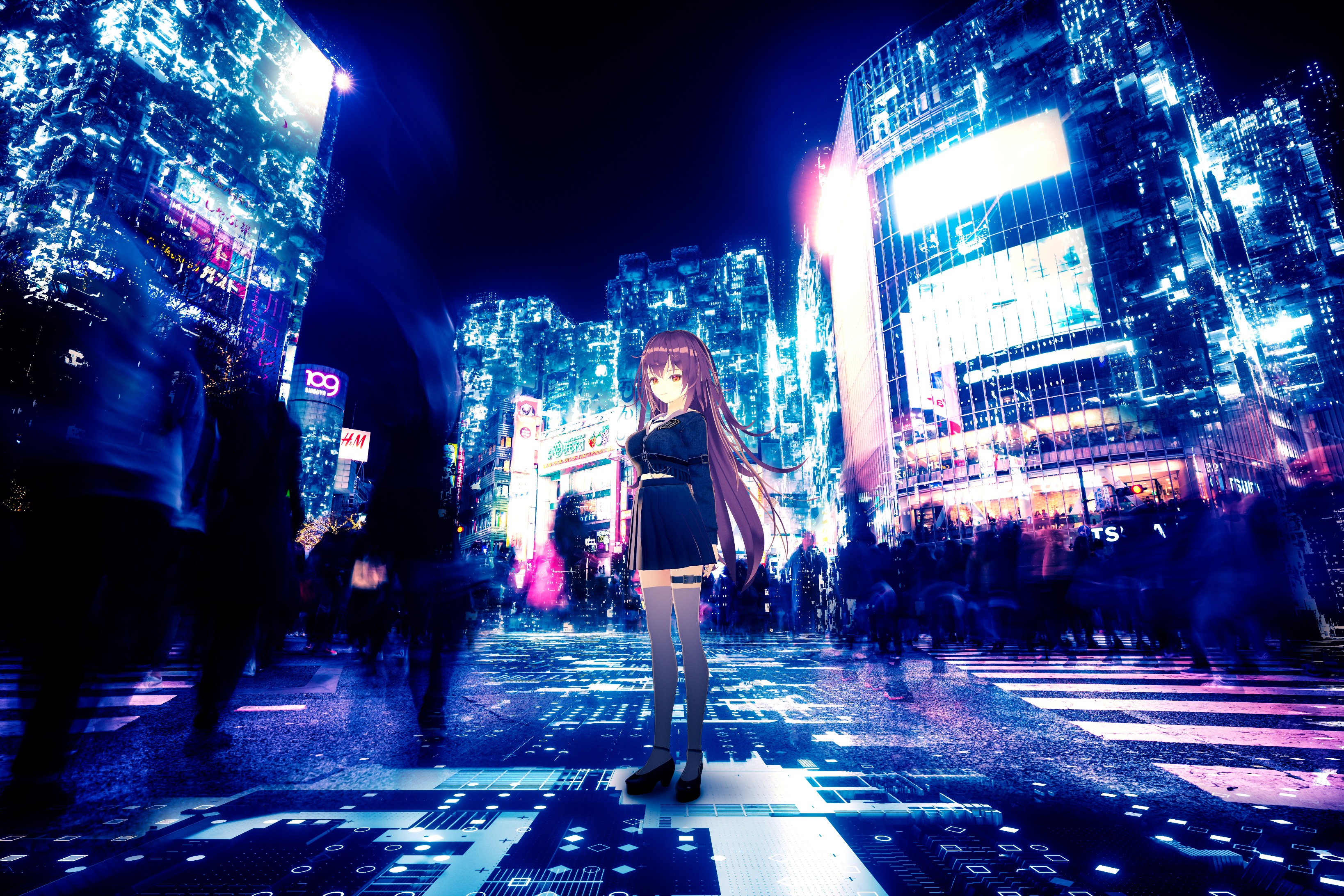 Maxonjapan Rt Seventhgraphics Vroid講座のビジュアルは Vroid Studioから書き出したキャラクター画像と Cinema4dで作ったサイバー空間と 実際のスクランブル交差点を撮影した素材をうまく合成させてるので こういうのを作るときは液タブあると本当に捗る