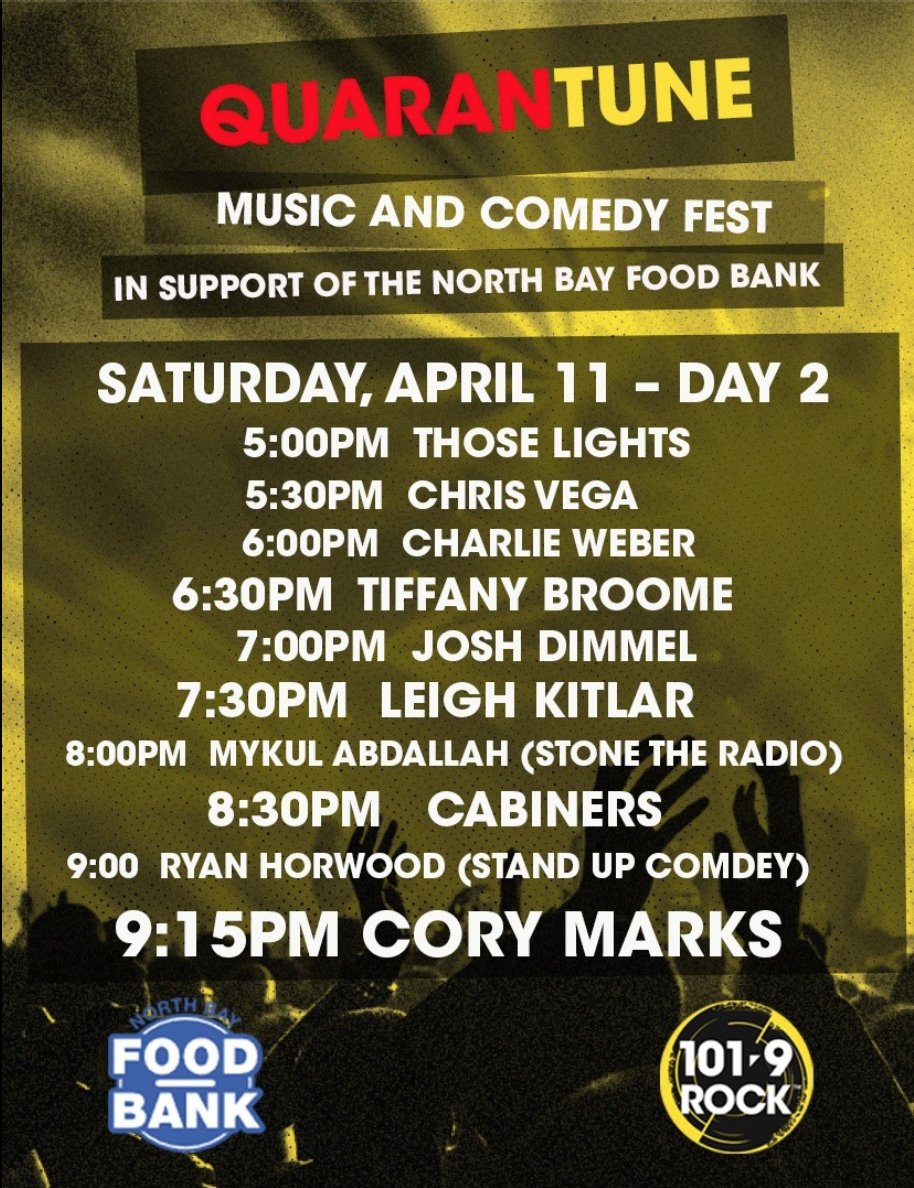 Tomorrow at 6pm est I'll be broadcasting live from somewhere in my home on my facebook page.
@1019rock <a href="/cityofnorthbay/">City of North Bay</a>