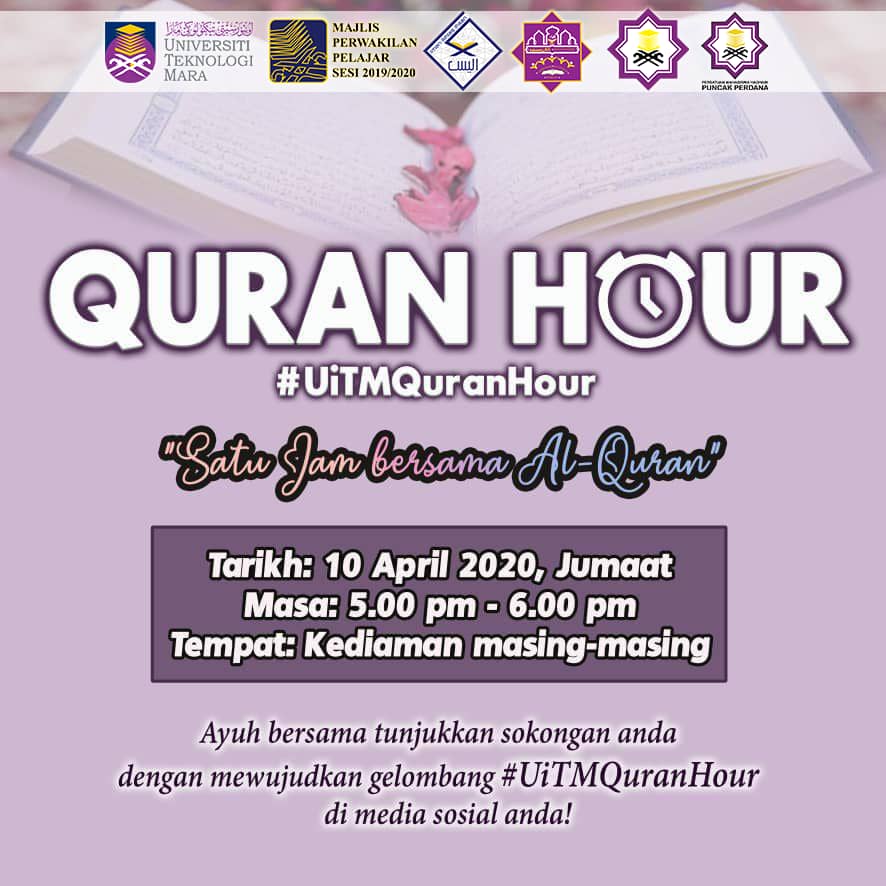 TunSabariah's tweet photo. Jangan lupa hari inu kempen #UiTMQuranHour pada jam 5pm sehingga 6pm. Boleh post quotes/gambar/video di social media masing-masing dan tag @MPPUiTMKAG @insanlendu @MediaJPM @Rakan_Intelek https://t.co/wTdeWOrCXZ