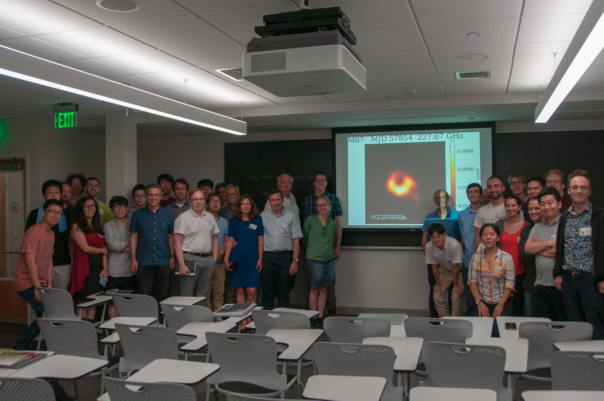 After 7 weeks, we met at a workshop and were thrilled to discover that all teams had similar images: a ring of the same size, brighter on the bottom! This is the whole imaging group celebrating the success, the average of the 4 team images shown on screen!