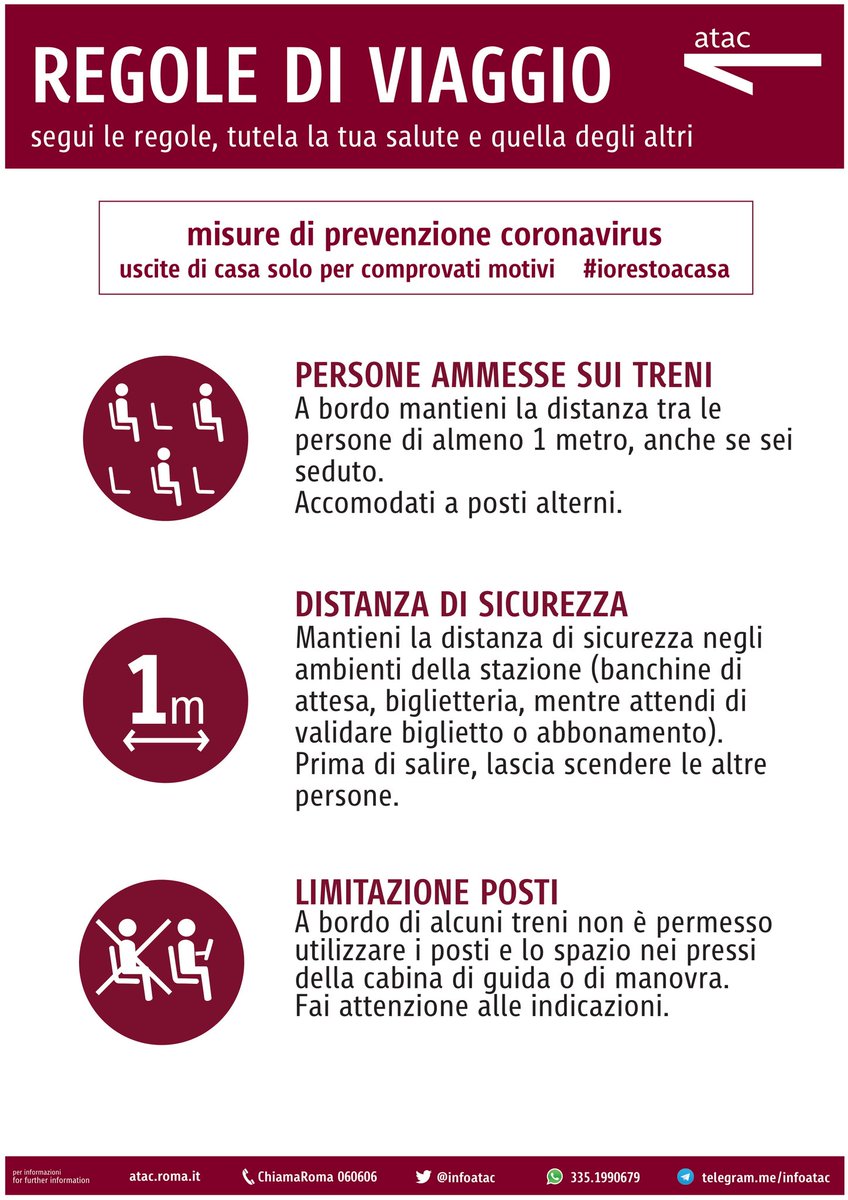 #info #atac - Se siete a bordo dei nostri veicoli, seguite le regole di viaggio. Ricordate che gli spostamenti possono essere effettuati per comprovati motivi #Roma