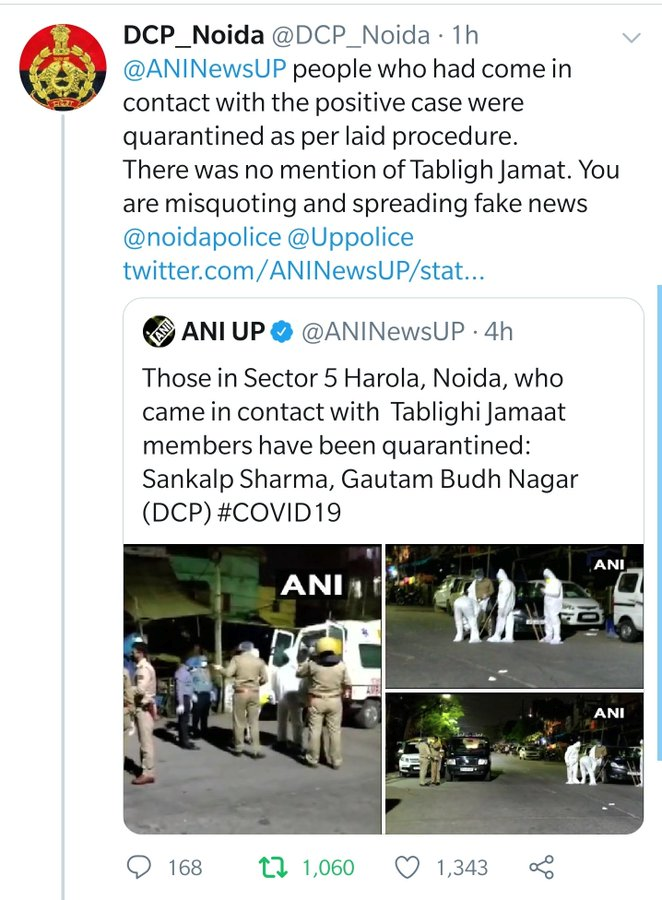 AisiTaisiDemo's tweet photo. 1. Arunachal Police telling Zee News
2. Prayagraj Police telling Chaursaia of News Nation
3. Firozabad Police telling Zee News
4. And Noida Police telling ANI

...to STOP PEDDLING FAKE NEWS! 

Remember, these are the media channels trying to divide us in the middle of a pandemic. https://t.co/85kolvTaW2