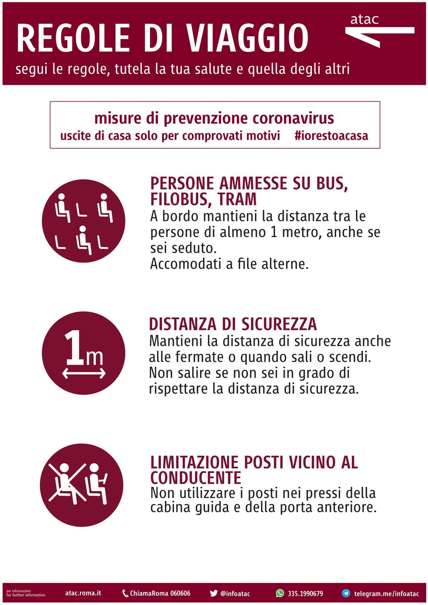 #info #atac - Se siete a bordo dei nostri veicoli, seguite le regole di viaggio. Ricordate che gli spostamenti possono essere effettuati per comprovati motivi #Roma