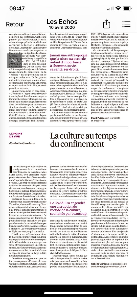 Et si la crise du Covid nous donnait une occasion de conquérir le public jeune ? Disruption &amp; enjeux pour la #culture. ⁦Une piste de réflexion dans <a href="/LesEchos/">Les Echos</a>⁩ ⁦<a href="/fandoetlis/">Pascal Rogard 🇺🇦</a>⁩ ⁦<a href="/mathdebusschere/">Mathieu Debusschère</a>⁩ ⁦<a href="/philharmonie/">Philharmonie de Paris</a>⁩ ⁦<a href="/LabadieLePacte/">JeanLabadie</a>⁩ ⁦<a href="/emmanuel_ethis/">Emmanuel Ethis</a>⁩