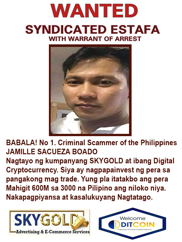 BoadoJamille's tweet image. Mr. Jamille boado Wanted Criminal Scammer! 
#SkyGold #ditcoin #DTC #DitCoinICO #BTC #Blockchain
#allanlramos #DITCOIN #ABE  #event #DitcoinICO #Launch