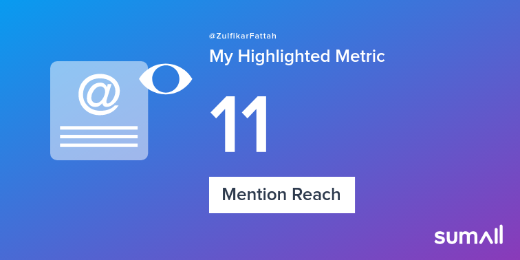 My week on Twitter 🎉: 2 Mentions, 11 Mention Reach, 1 Reply. See yours with sumall.com/performancetwe…