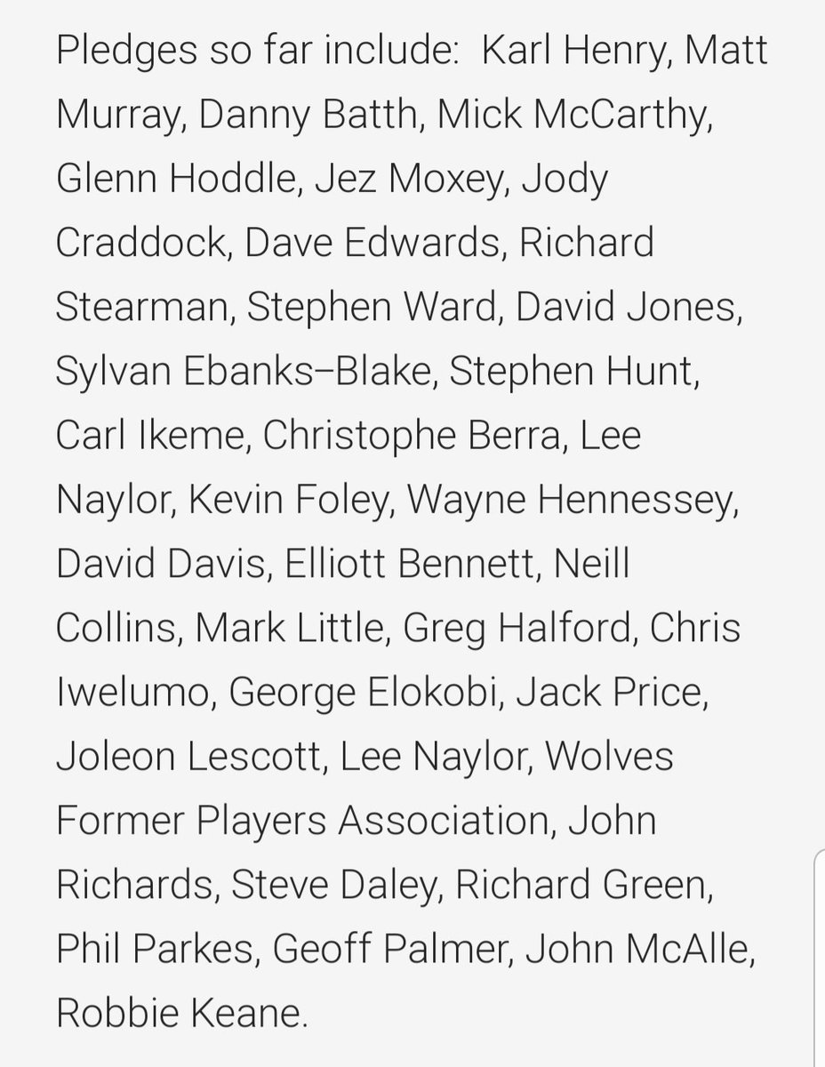 A long list of former Wolves players, managers and staff have joined a campaign to raise money for the NHS in Wolverhampton - up to £13,000 donated already  #WWFC Fundraising link here   https://www.justgiving.com/fundraising/current-and-former-wolves-players