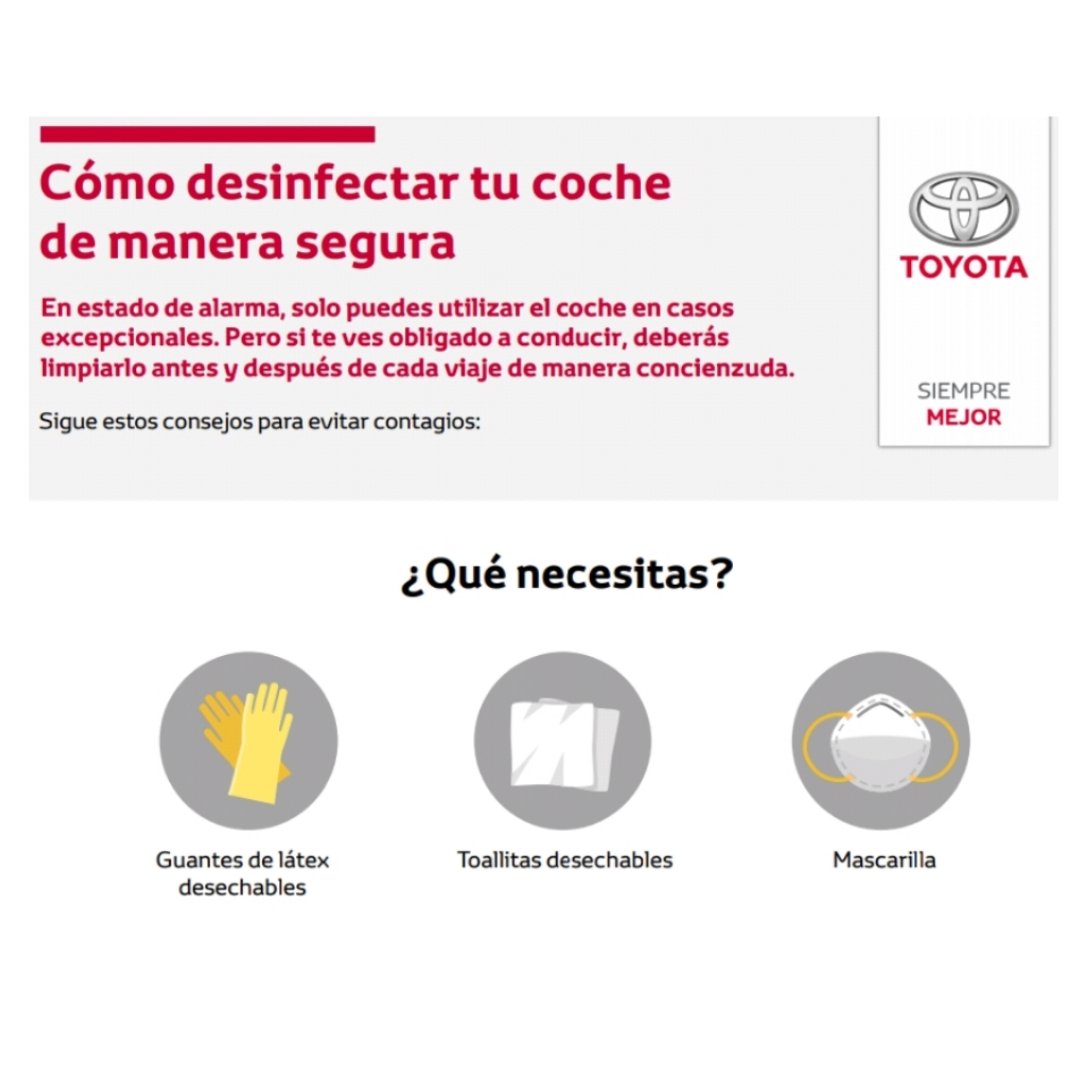 ToyotaAutoforum's tweet photo. Muchos profesionales siguen desplazándose para trabajar o para atender a los más vulnerables. 👮👩🔬👩⚕️👩🔧👩🚒👩🌾
Si utilizas el coche, aquí van algunos consejos para desinfectarlo y protegerte.
Comparte nuestro granito de arena para evitar el contagio de #COVID19 ♥️
#Toyota #Tarragona https://t.co/i7KG3bxTtQ