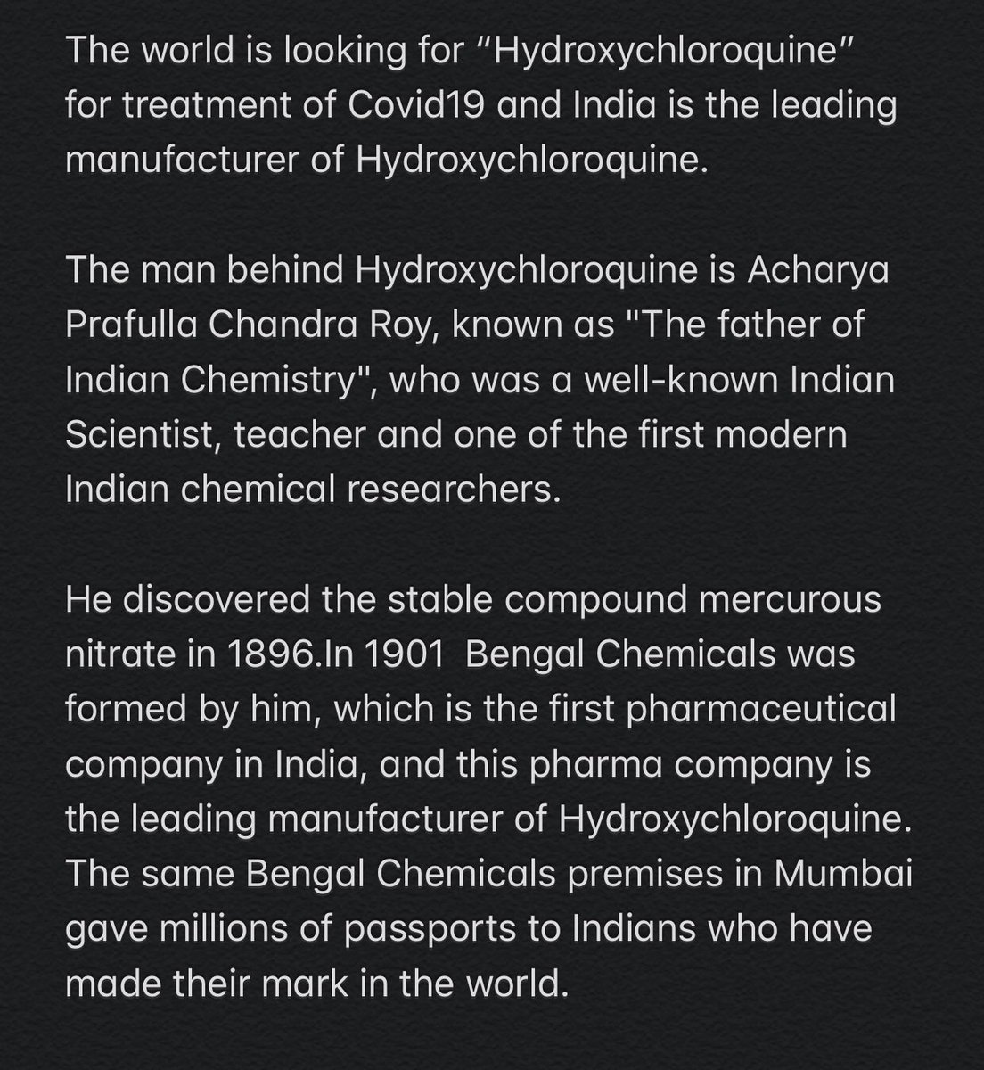 A nice thread on India’s connection with hydroxychloroquine that came my way  #ViaWA. Thanks to the person who has written this with such love, grace, humility and positivity. 2/2