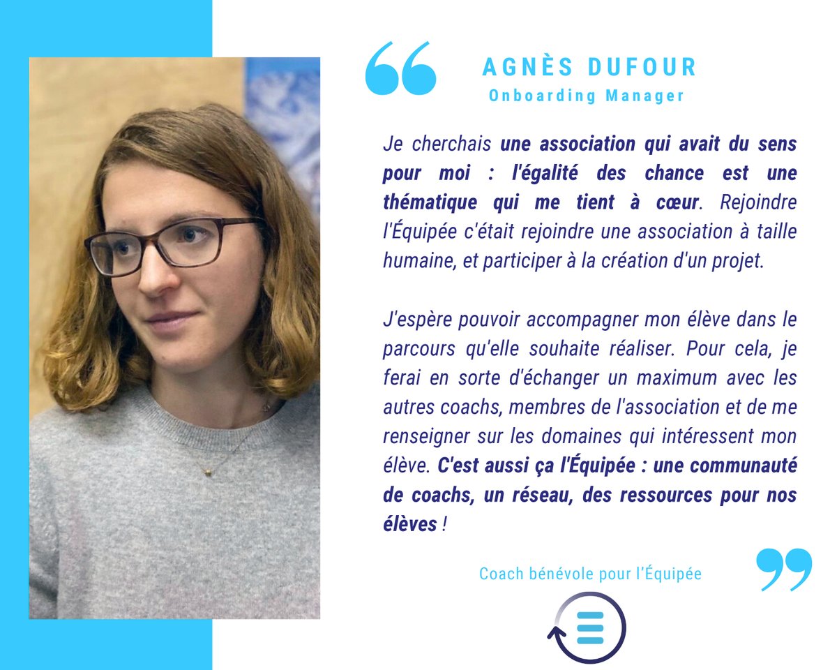 Asso_equipee's tweet photo. #portraitdecoach Pas de confinement pour l’orientation, que nos coachs et nos élèves continuent de peaufiner à distance ! Bravo à Agnès et aux autres bénévoles pour leur engagement au quotidien, afin que l’égalité des chances ne soit pas un vœu pieux 🤝 #coaching #orientation https://t.co/cvuc7ywAgD