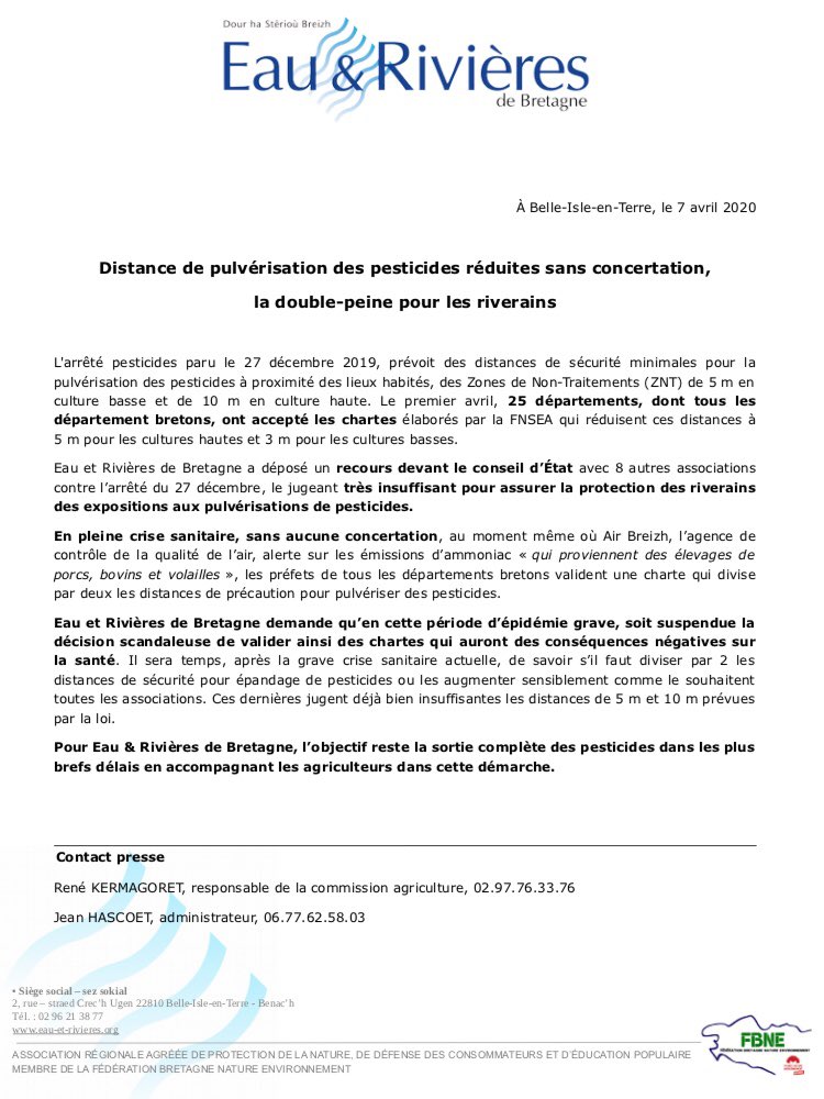 yfc_laval's tweet photo. 😷 En période de confinement, et sans concertation, 25 départements dont @Prefet53 autorisent de diviser par 2 les zones de non-traitement, censées nous protéger des pesticides! 
😡 Plusieurs associations s’indignent de cette décision prise en accord avec la @FNSEA, NOUS AUSSI! https://t.co/bOhw6U3N37