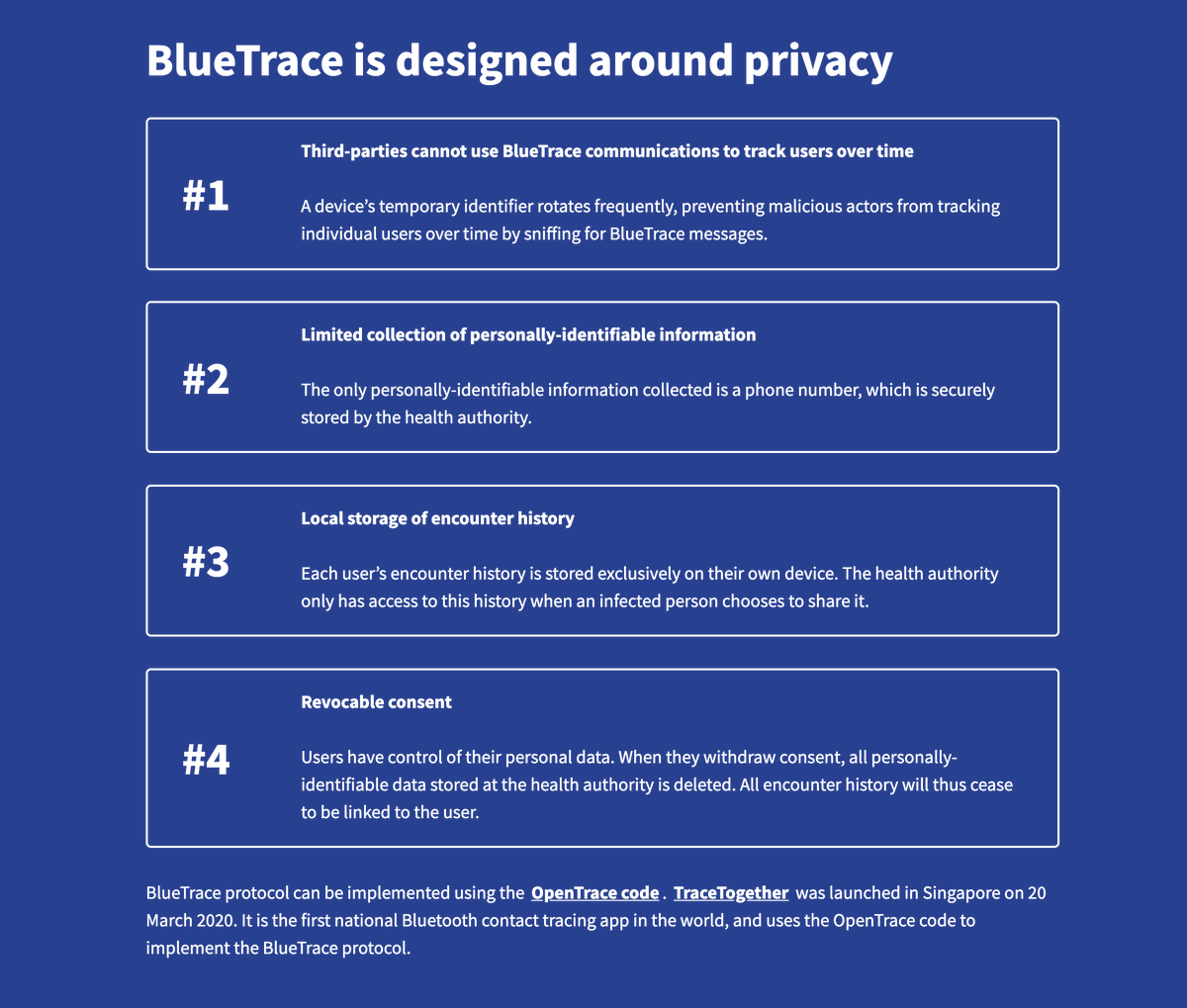 The manifesto and the white paper are available on their website  https://bluetrace.io/ 