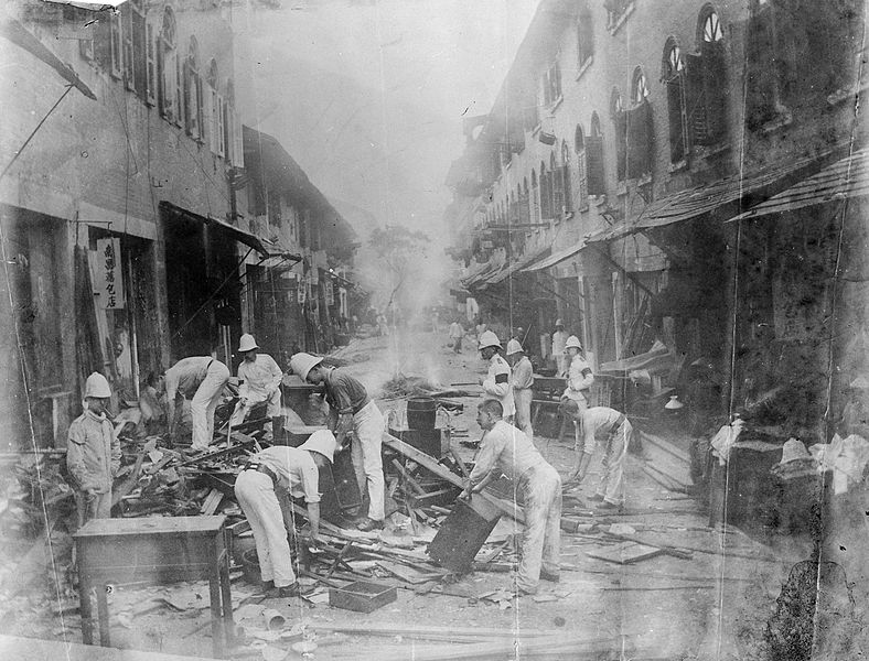126 years old photo of British army soldiers clearing plague-infected houses in British ruled Hong Kong (now in China) during the outbreak of third plague pandemic was taken in 1894 AD. The plague reached India at Mumbai from Hong Kong in 1896 AD.