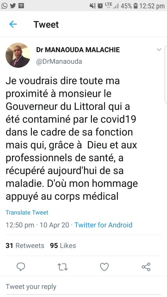 CRTV_web's tweet image. Le gouverneur de la région du Littoral, victorieux du #Covid19
et reconnaissance du #Minsante au personnel médical.