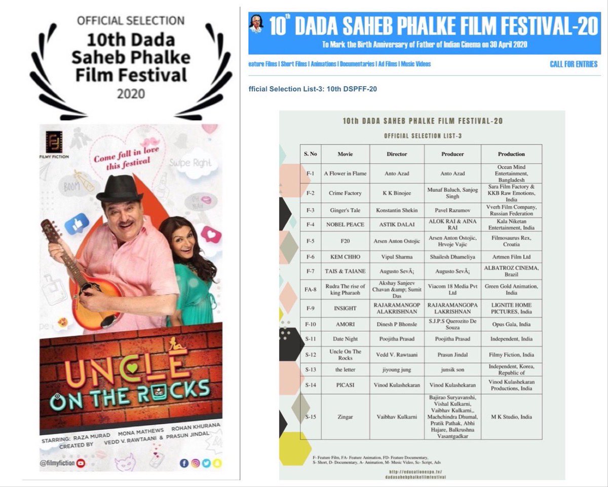 veddrawtaani's tweet photo. My team and I are happy to announce that our short film 
#UncleOnTheRocks
has been officially selected for the 
10th Dada Saheb Phalke Film Festival 2020!  

Starring : #RazaMurad #MonaMathews @RohanKhurana

 #PrasunJindal @FilmyFiction 

10th #DSPFF - 20 @dadasahebfest https://t.co/agSocCyFZn