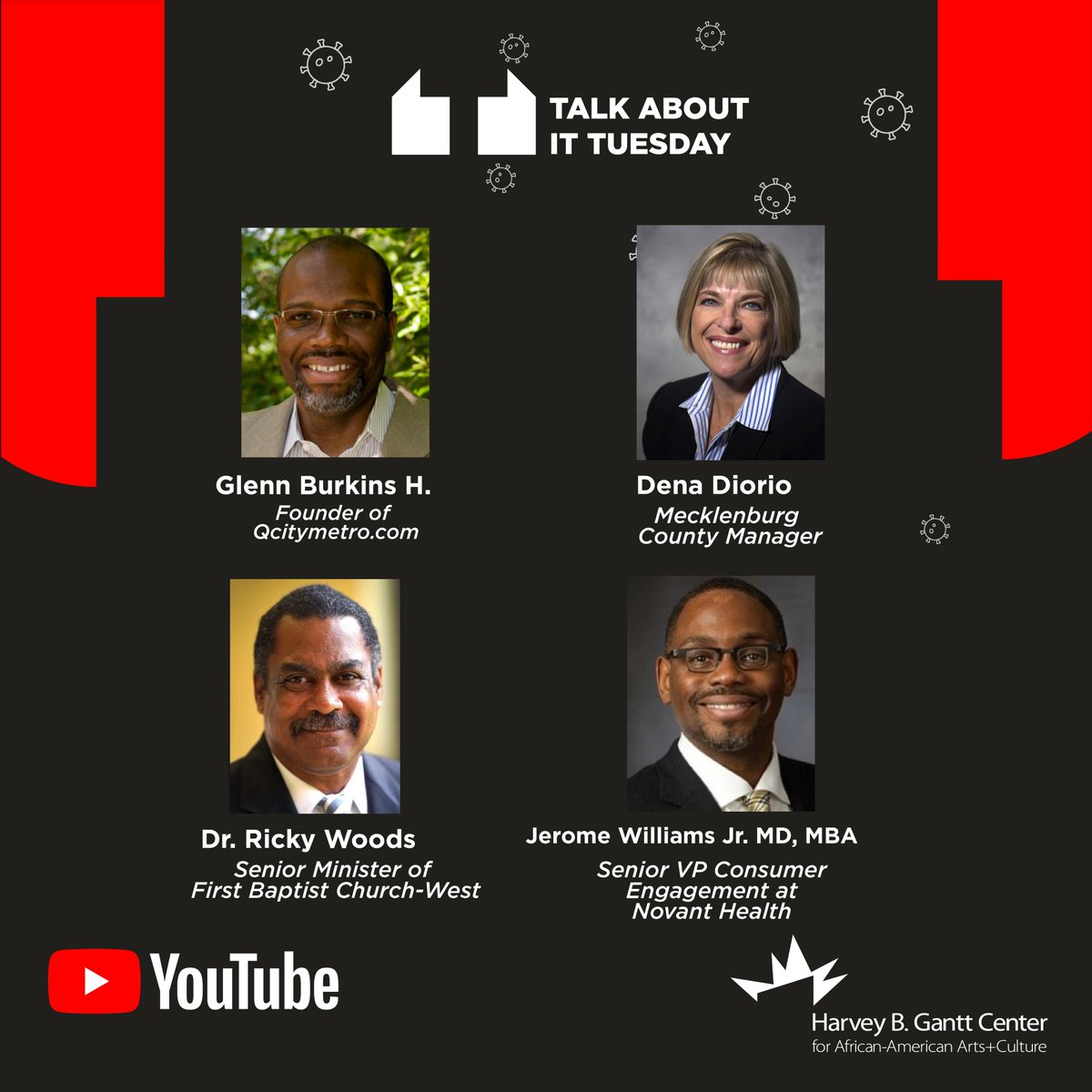 Unmasked: How the Virus Impacts the Black Community - Join us April 14 at 7 PM as we dissect the historical, structural, and social reasons Black communities are a vulnerable population during this pandemic.  https://www.eventbrite.com/e/unmasked-how-the-virus-impacts-the-black-community-tickets-102383894986  #GanttCenter  #CLT  #BlackCommunity