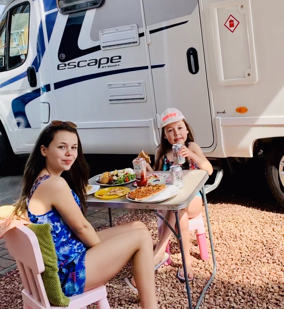 chris76brock's tweet photo. With garden temperatures like these, it makes #Brocksontour home driveway staycation a must. Weβll soon be back supporting even more @candmclub sites, both home and abroad ππΌ #StayAtHomeSaveLives #swiftescape #familytime #FridayFeeling https://t.co/XxlvzSCiv1