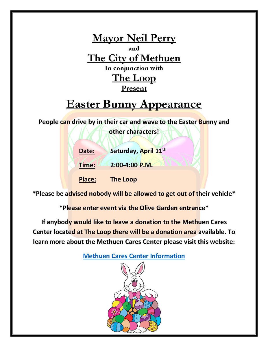 City Of Methuen On Twitter The Easter Bunny Will Be Waving To