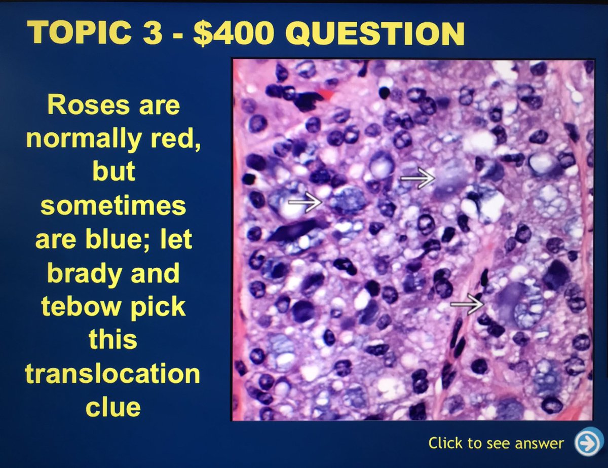 Such a fun path Jeopardy session with the other residents! Any takers for this one? Clue: breast path @JJBtweetin @nasir_aq_ @busta1717 @ALBoothMD @drmarmolani @DrPrasunaMuppa #onlinelearning #virtualpath #breastpath