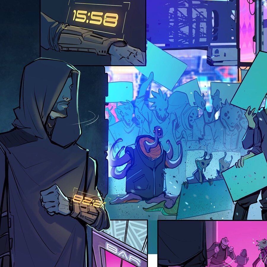 Ufff so many dissatisfied aliens ? This is a little snippet from a comic project I`ve been working on in the past weeks: I had the honor to contribute to the #TheImpureComic created by @SinghRalf and @HannesRadke and it is a blast to work with those guys on such amazing projects