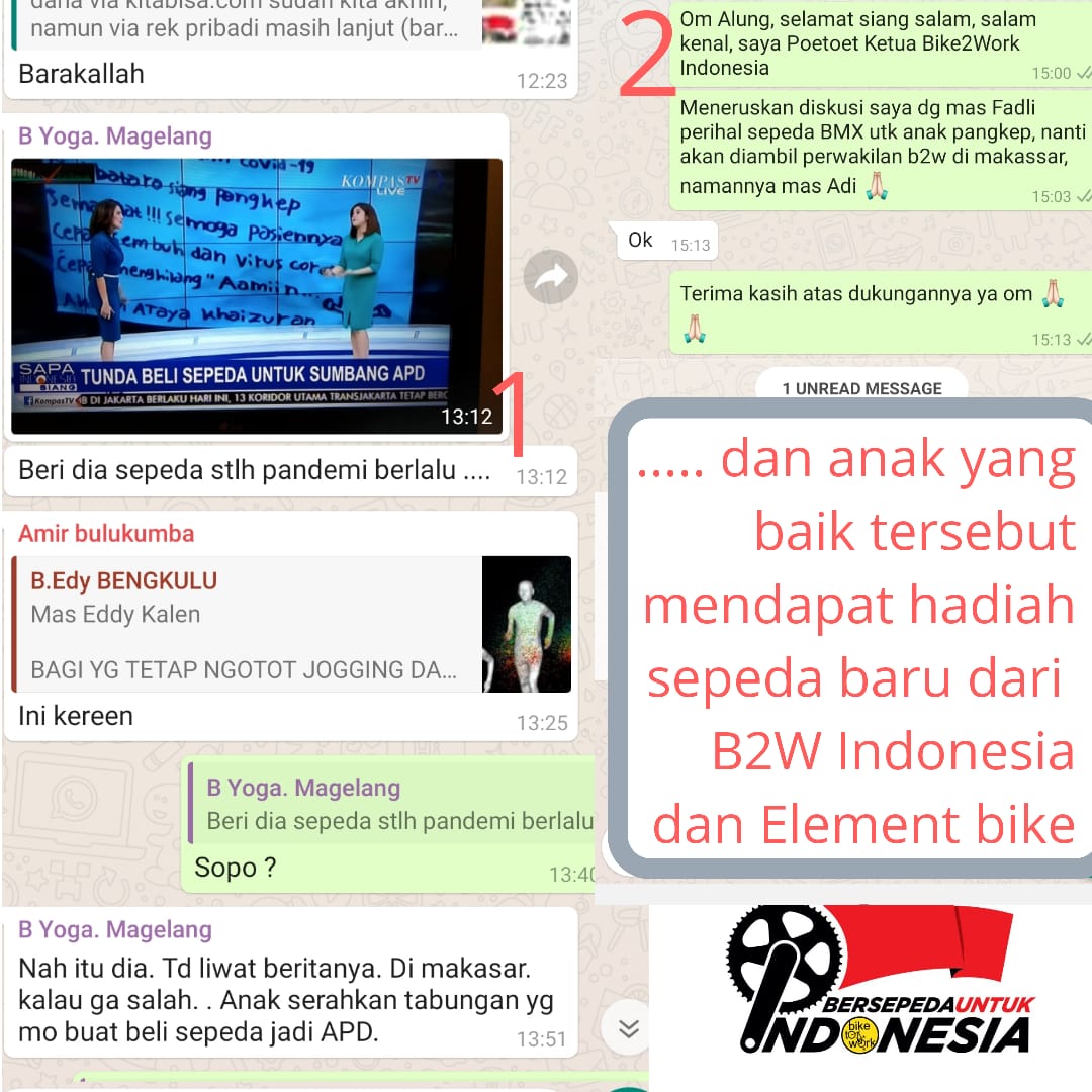 Toto_B2W's tweet photo. Ketua @B2WIndonesia @ndlahombike gercep utk mengadakan Sepeda kerjasama dg @ElementbikeID , InShaAllah dlm wkt dekat Sepeda impian bisa diterima Akram, anak yg sgt baik hati ini 🙏🙏. Trm ksh Akram #anaktauladan #IndonesialawanCovid19 
Cc. @addiems @ulinyusron @kurawa https://t.co/wNgyYy5wnP