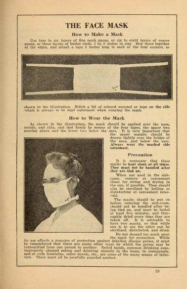 cateterdoblej's tweet photo. Durante la pandemia de Gripe Española ya había manuales de cómo hacerse mascarillas y como ponérselas como este: "Epidemics; how to meet them" de 1919 #HistoriaMedicina https://t.co/QQIpJVMlUV
