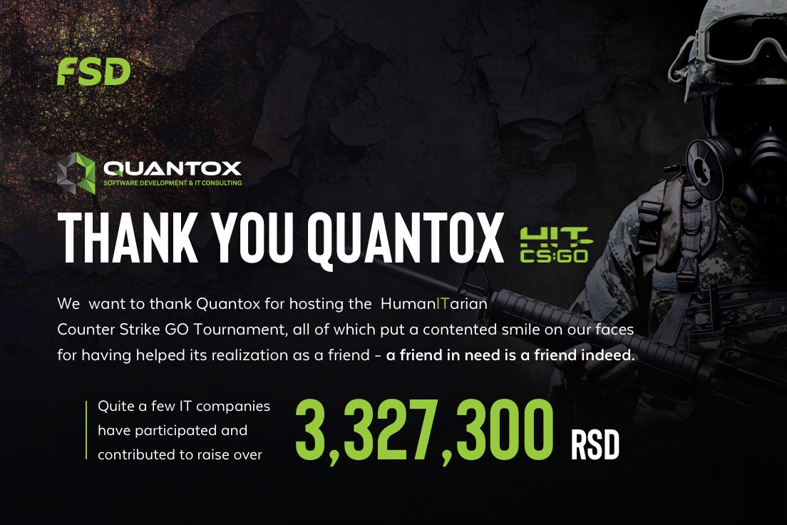 FSDweb's tweet photo. We participated in a noble and fun online tournament hosted by Quantox, which helped raise money for those in need. Staying at home may be challenging but it doesn't stop us from taking care of ourselves as well as others. 
#HITturnir #StayHome #PlaySafe #OstaniKodKuce https://t.co/cnQ53yuWF4
