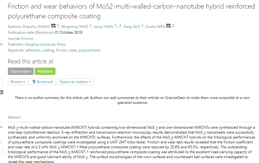 FrictionJnl's tweet photo. ‘Friction and wear #behaviors of #MoS 2 -multi-walled-carbon-nanotube hybrid reinforced polyurethane composite coating’ an article on #ScienceOpen: https://t.co/kRe0MkUjh5 https://t.co/994xIH3dhc