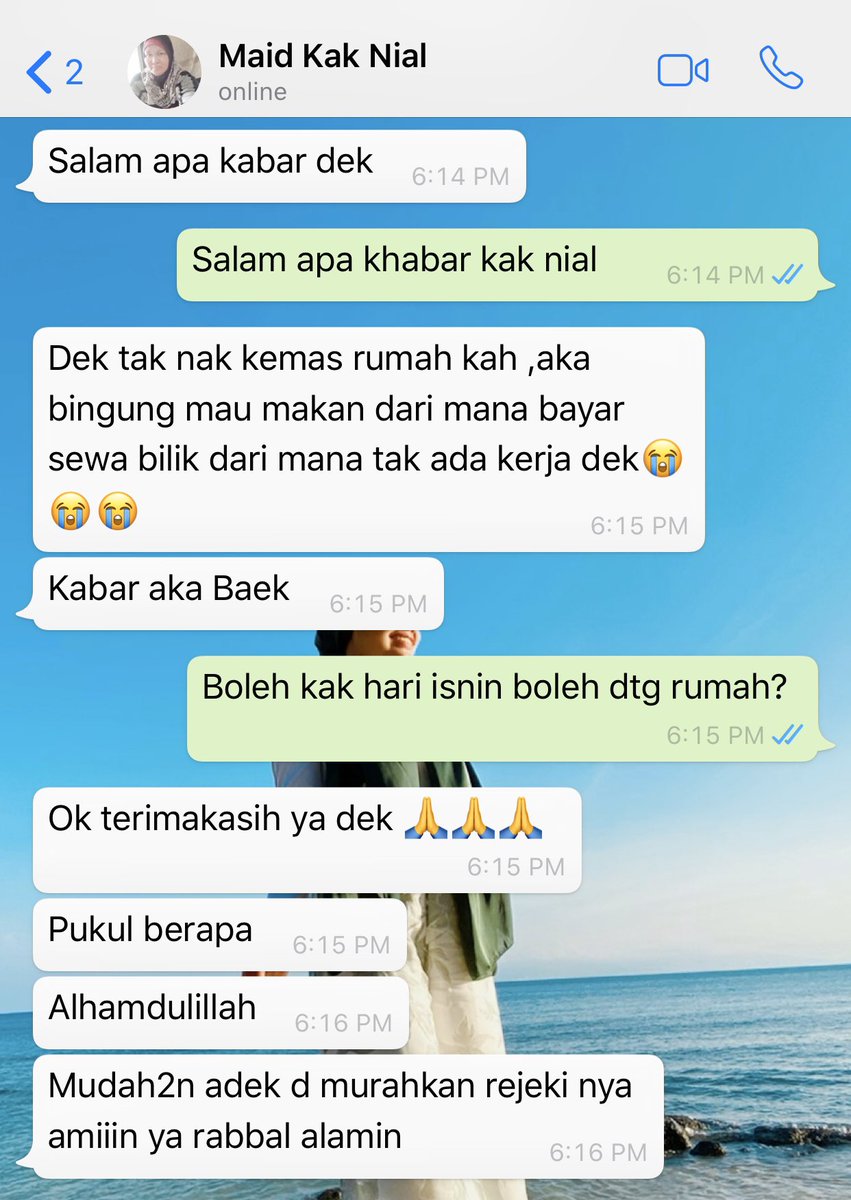 ZainatunAdilah's tweet photo. Maid msg tanya xnak kemas rumah ke. Walaupun hari2 masak, kemas rumah tp kena panggil dia sbb sedih dia msg mcm ni 🥺 Area Maxim Citylight kalau perlukan maid yg kerja x kira jam, cuci sampai bersih RM70 je boleh contact Kak Nial - 011-11825685 https://t.co/QQZkjBXQ2C