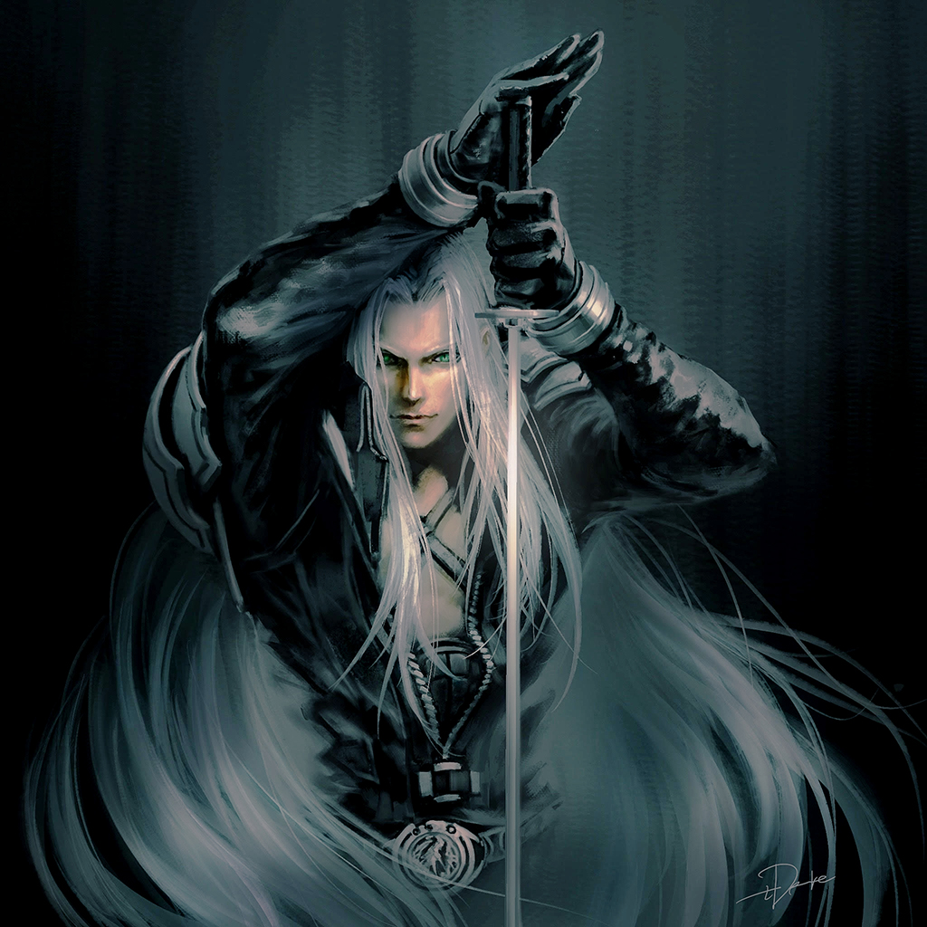 sephiroth 1boy male focus weapon sword long hair solo gloves  illustration images