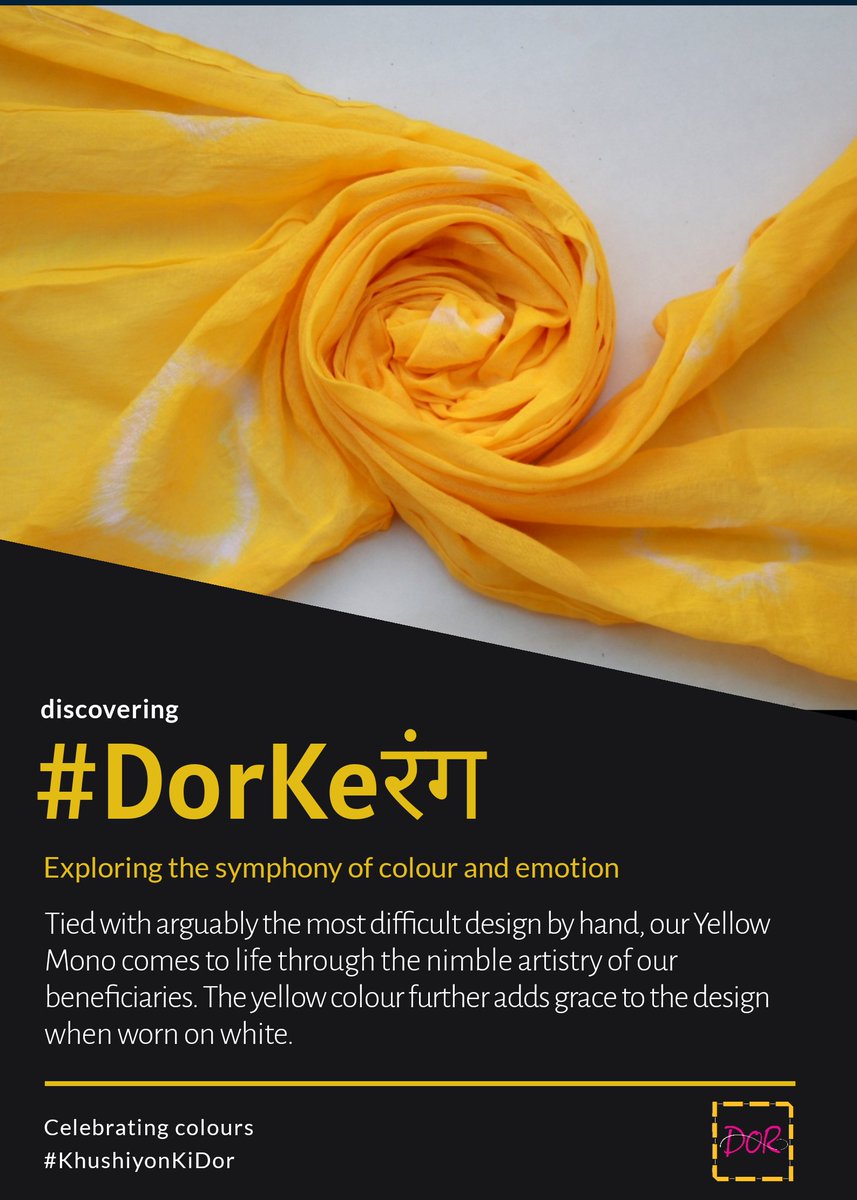 Yellow stands for energy, creativity, and happiness which characterizes the uniqueness of this scarf.

#DorKeRang #KhushiyonkiDor #traditionaltrends  #styleoftheday #colouroftheday #savetheart #tieanddye #weallwin