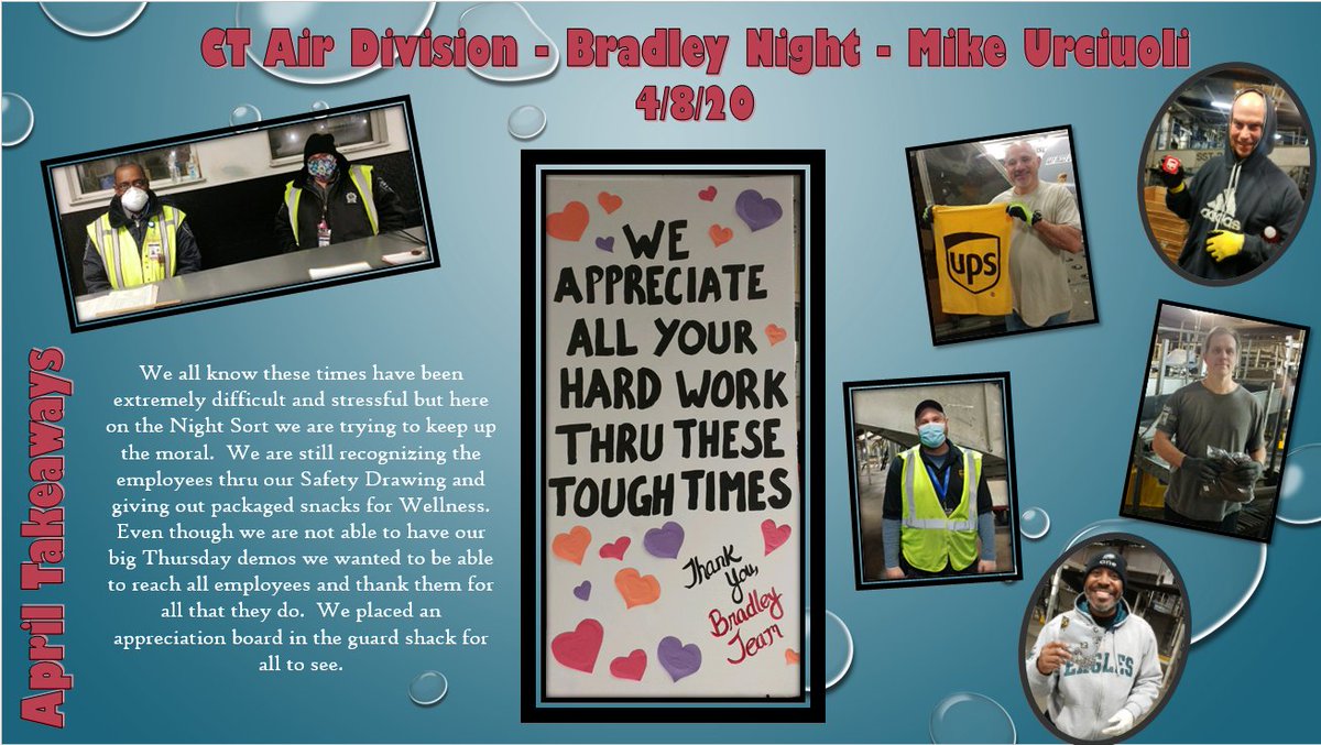 Bradley Night CHSP team recognizing and thanking our dedicated employees that continue to work safely through these tough times. @NortheastUPSers @safetyfirstNED @gettingjiggywi1 @paul323