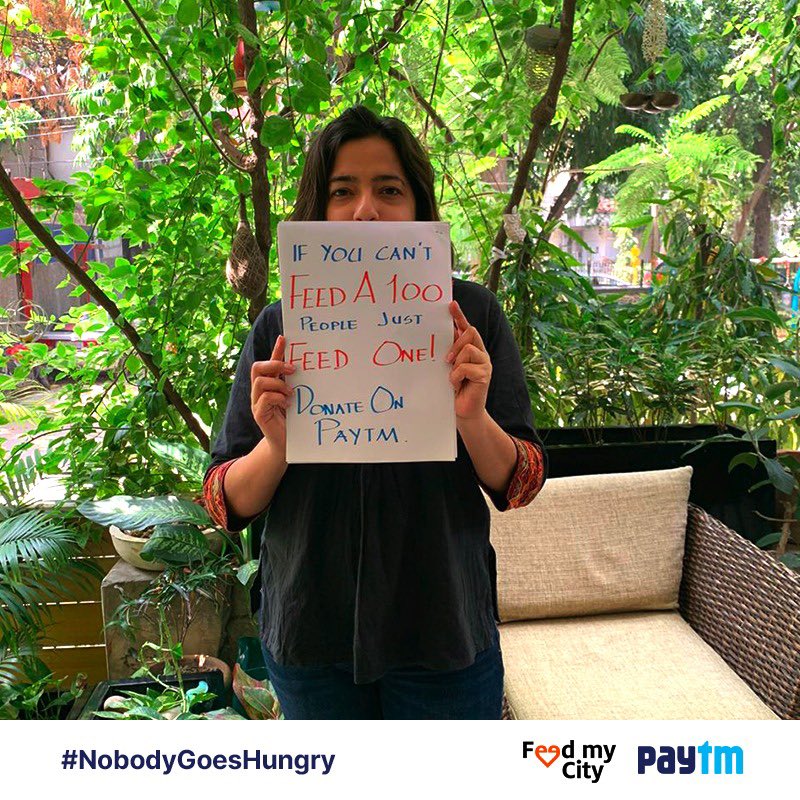 salonimalhotra's tweet photo. If you can’t feed a 100 people just feed 1 ... #donate on the @paytm app to feed families of migrant workers across the country #FeedTheNeedy #FridayMotivation #FeedTheNation https://t.co/rnOCkCmj0U