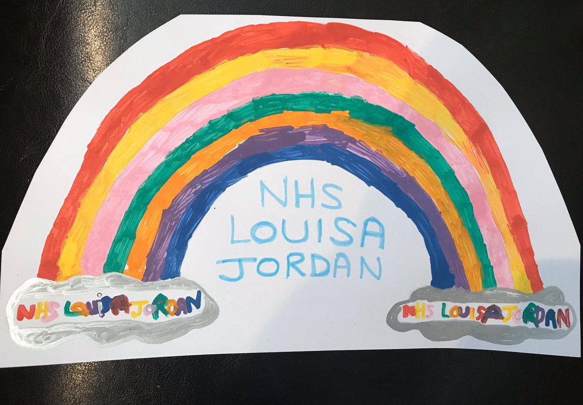 NHSLouisaJordan's tweet photo. Thank you so much for the beautiful #RainbowsForLouisaJordan! These have been sent in by the very talented: 

- Lexie (age 5)
- Kira (age 9)
- Aimee (age 8)

These will really help brighten everyone's day here @NHSLouisaJordan, so please keep the support coming!❤️ https://t.co/zHNF9OOP3O